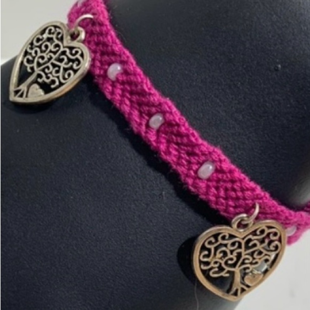 Hand crafted beaded with silver heart charms macrame bracelet